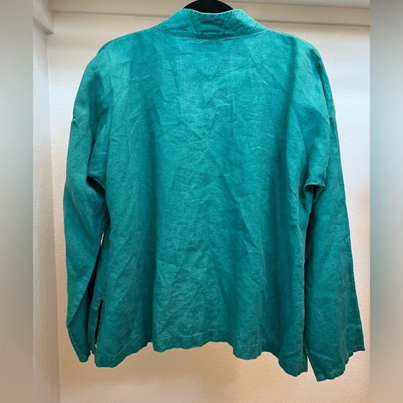 FLAX teal button down tunic 100% linen size S - Picture 2 of 6